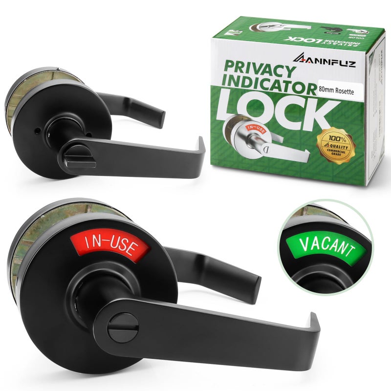 ANNFUZ Privacy Lever Lock with in-Used Or Vacant Indicator,Bathroom Handle Door Lock with Occupied Sign for Men/Woman Restrooms,Commerical ANSI Grade 2,Perfect for Public Washrooms (Matte Black) - Image 1
